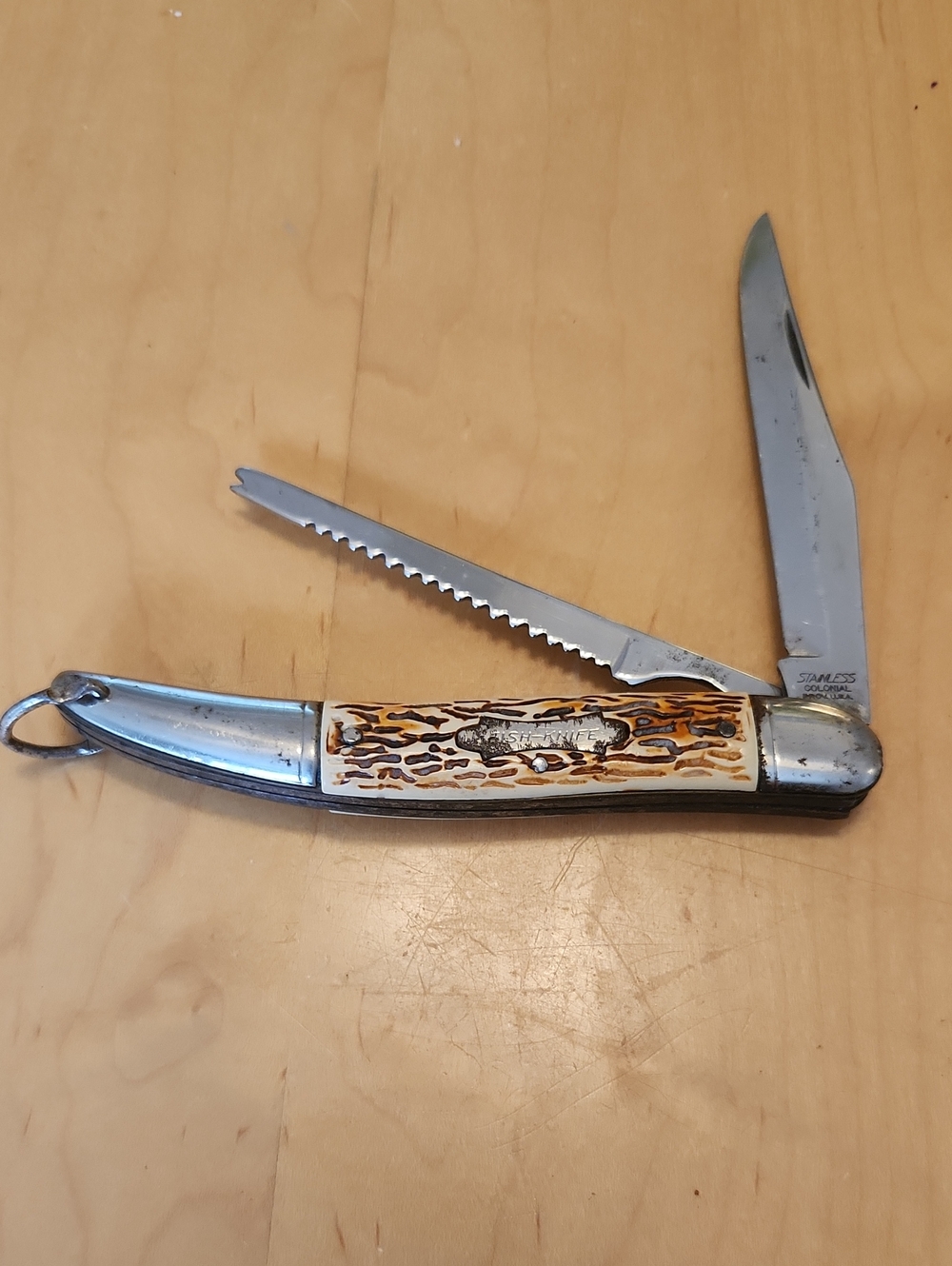 Vintage Two Blade Fish Knife, Stainless Steel Folding Pocket Knife